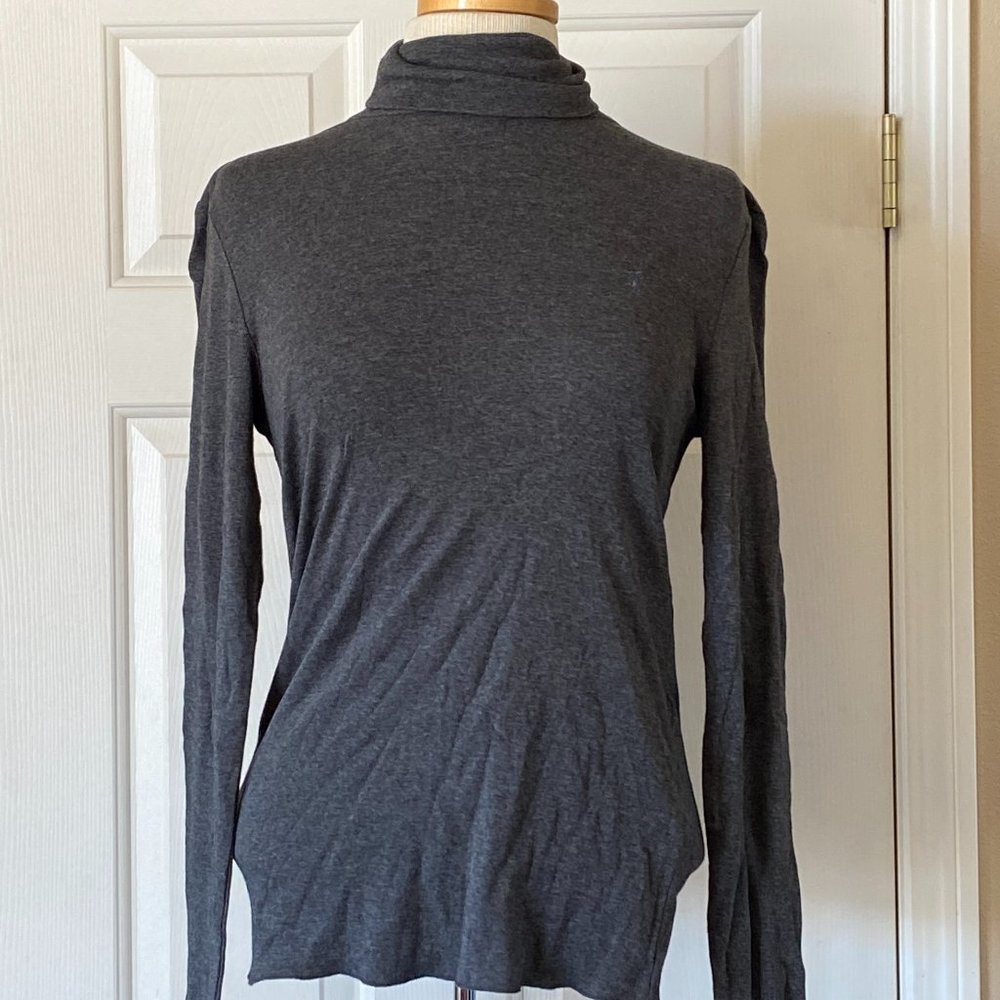 Ralph Lauren Pony Logo Long Sleeve Knit Mock Neck Stretch Turtleneck Shirt Gray